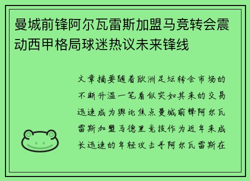 曼城前锋阿尔瓦雷斯加盟马竞转会震动西甲格局球迷热议未来锋线